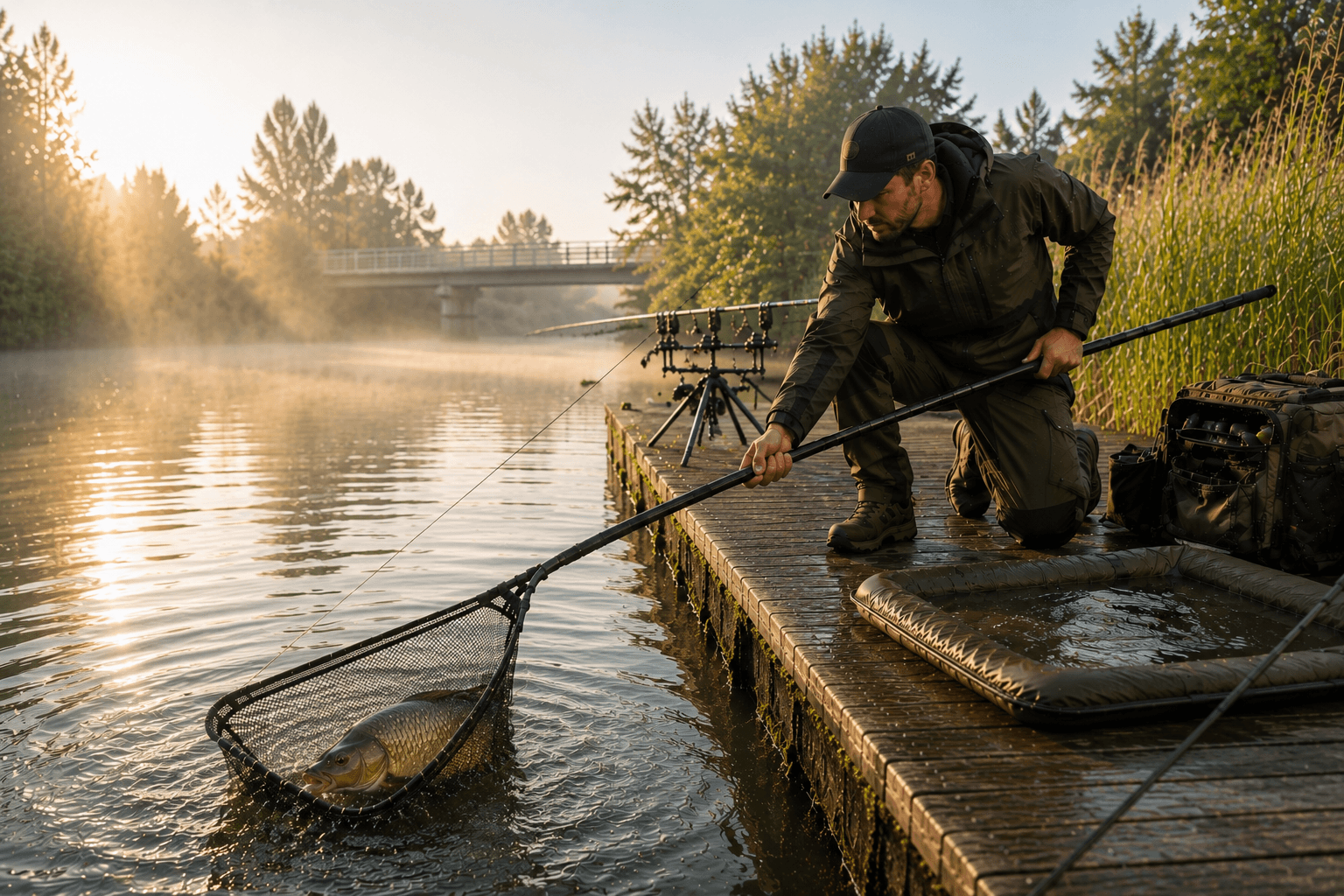 Épuisette télescopique pour pêche en rivière et canal
